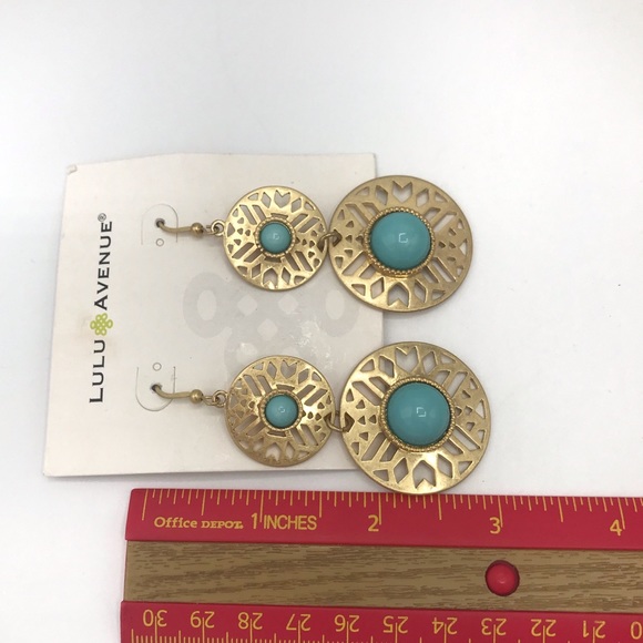 Lulu Ave Turquoise Gold-Tone Drop Earrings NWT - Picture 4 of 4